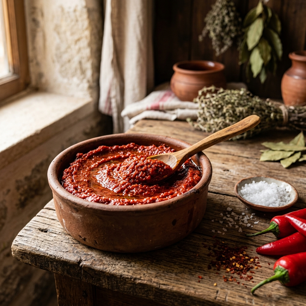 Odun Ateşinde Acı Köy Biber Salçası